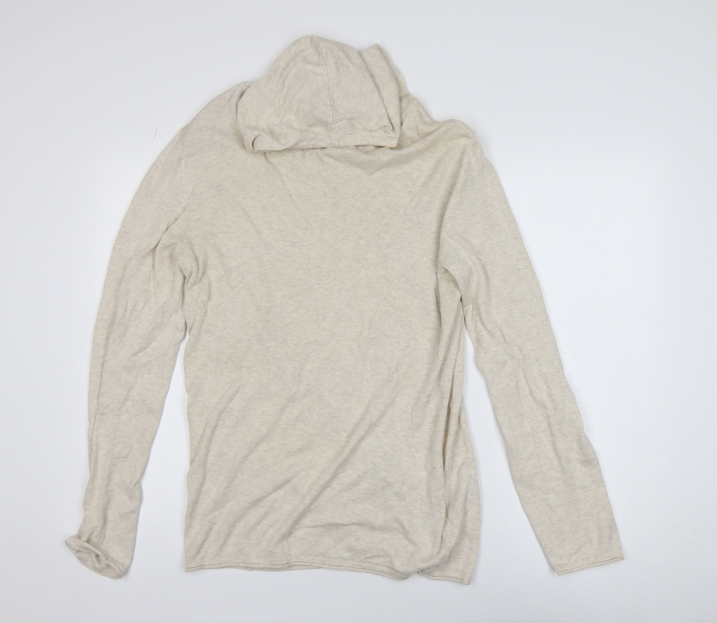 H&M Women Beige 100% Cotton Hooded Pullover Jumper Size 12