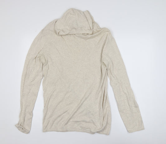 H&M Women Beige 100% Cotton Hooded Pullover Jumper Size 12