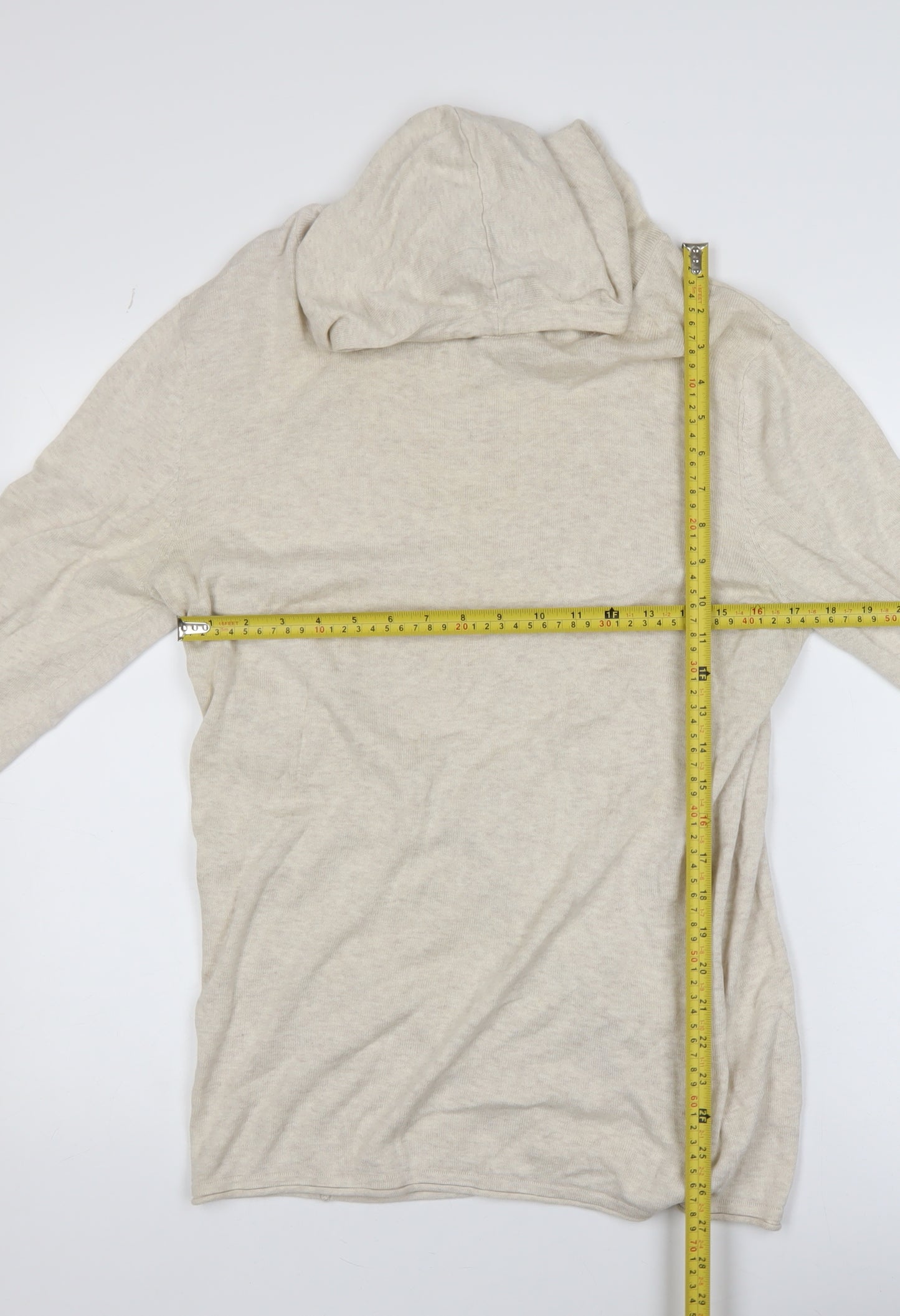 H&M Women Beige 100% Cotton Hooded Pullover Jumper Size 12
