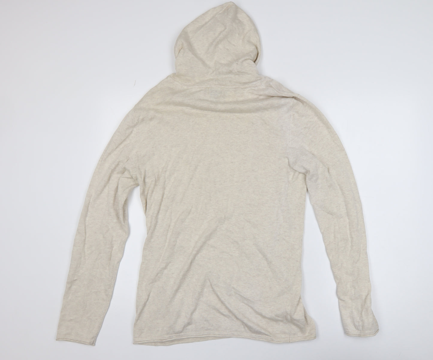 H&M Women Beige 100% Cotton Hooded Pullover Jumper Size 12