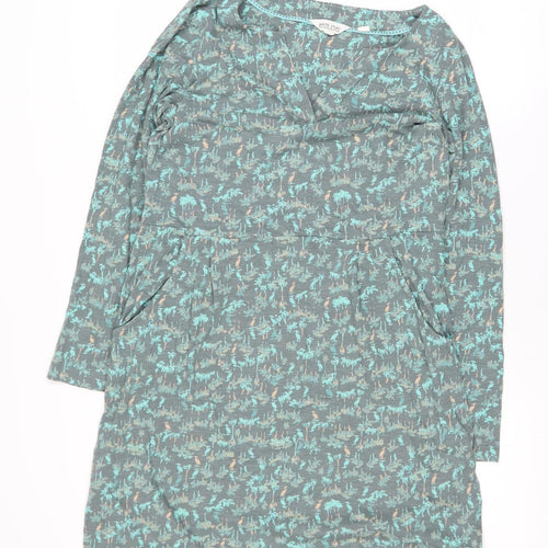 White Stuff Womens Green Floral Shift Dress Size 10 Cotton