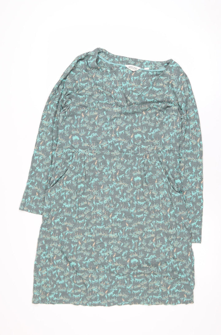 White Stuff Womens Green Floral Shift Dress Size 10 Cotton