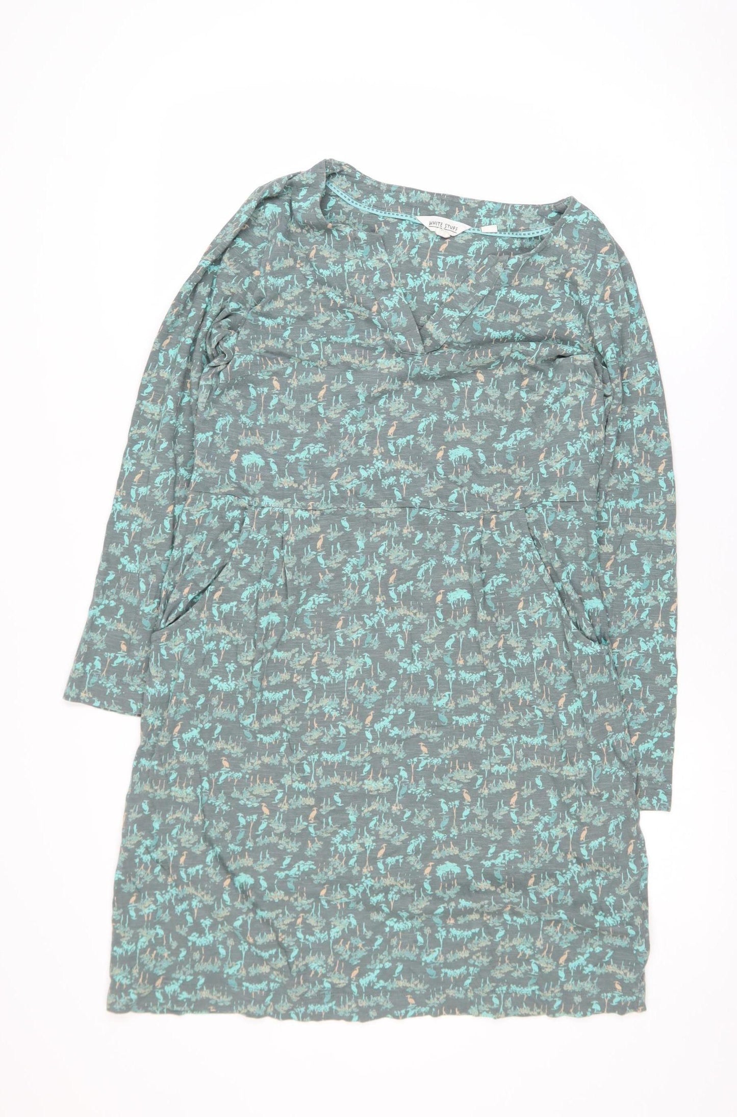 White Stuff Womens Green Floral Shift Dress Size 10 Cotton