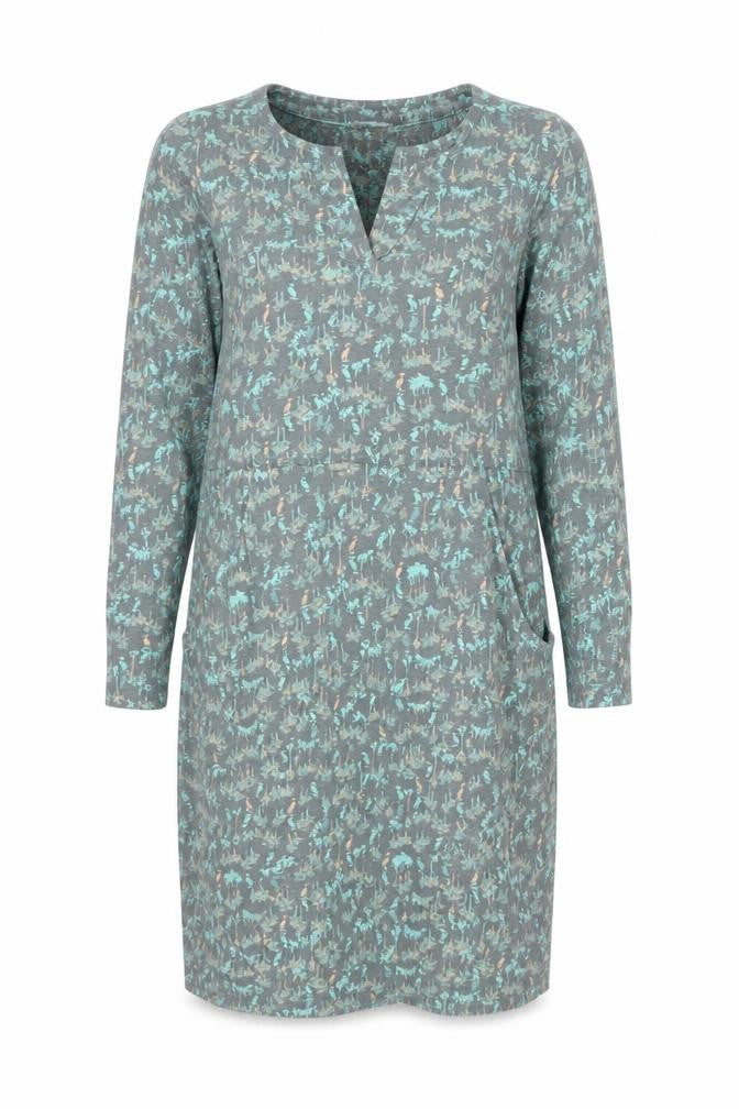 Front view of White Stuff women’s green floral shift dress, size UK 10, cotton
