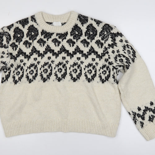 H&M Women's Ivory Black Geometric Knit Pullover Jumper Size M