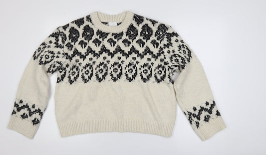 H&M Women's Ivory Black Geometric Knit Pullover Jumper Size M