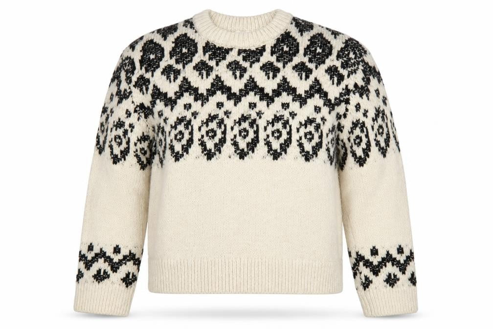 Front view of H&M Women's Ivory Black Geometric Knit jumper, size M