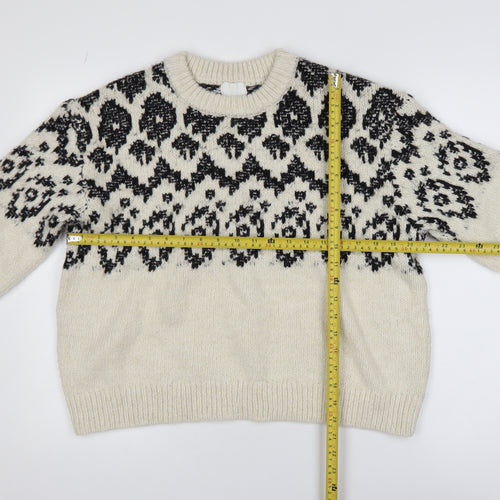 H&M Women's Ivory Black Geometric Knit Pullover Jumper Size M