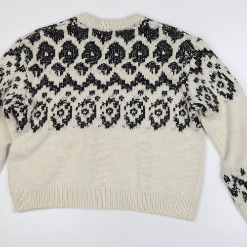 H&M Women's Ivory Black Geometric Knit Pullover Jumper Size M