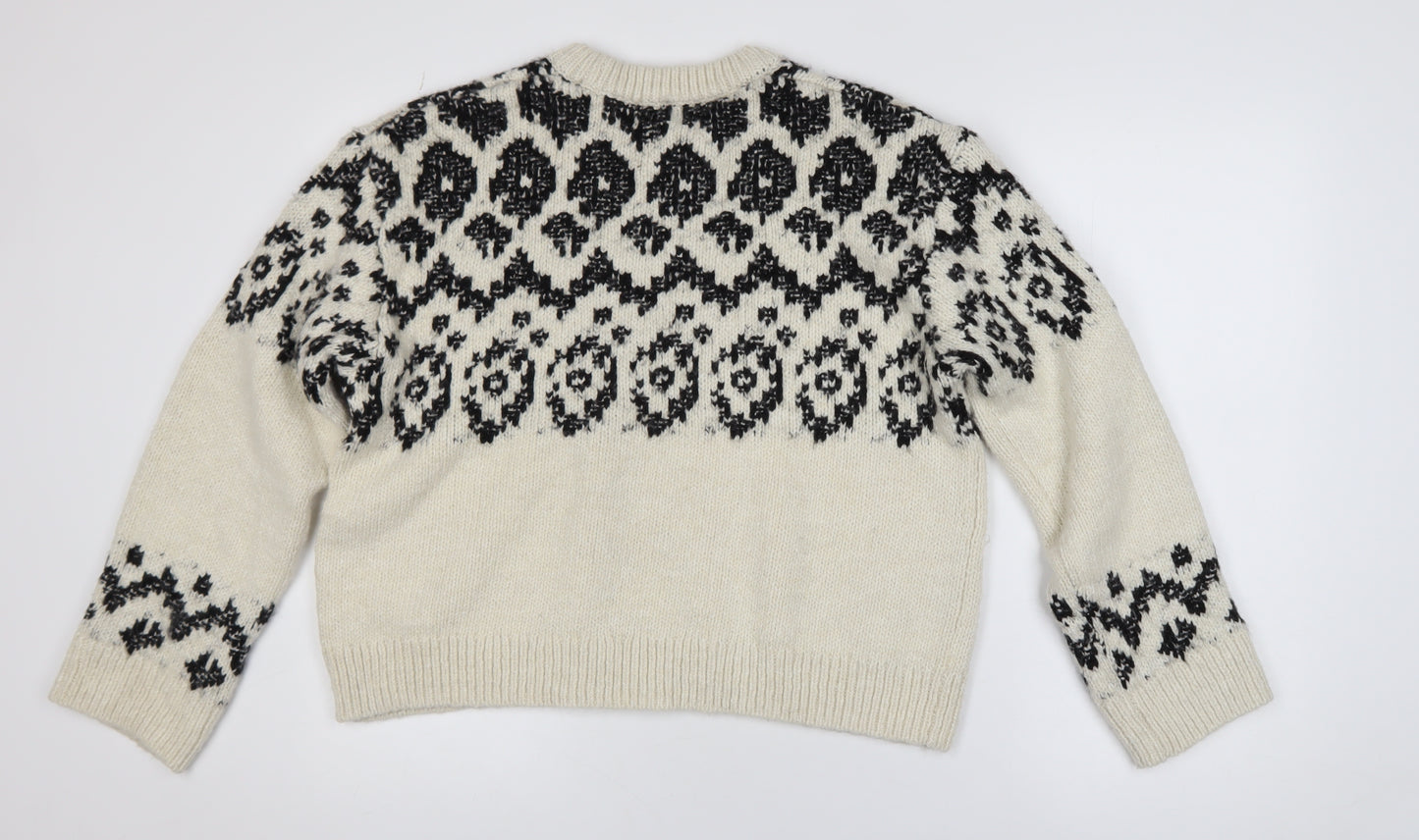 H&M Women's Ivory Black Geometric Knit Pullover Jumper Size M