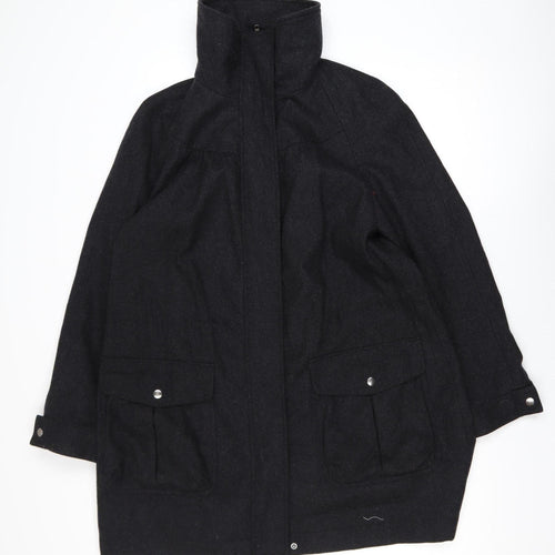 Laura Ashley Women's Black Wool Coat Size 14 Long Pocketed Style