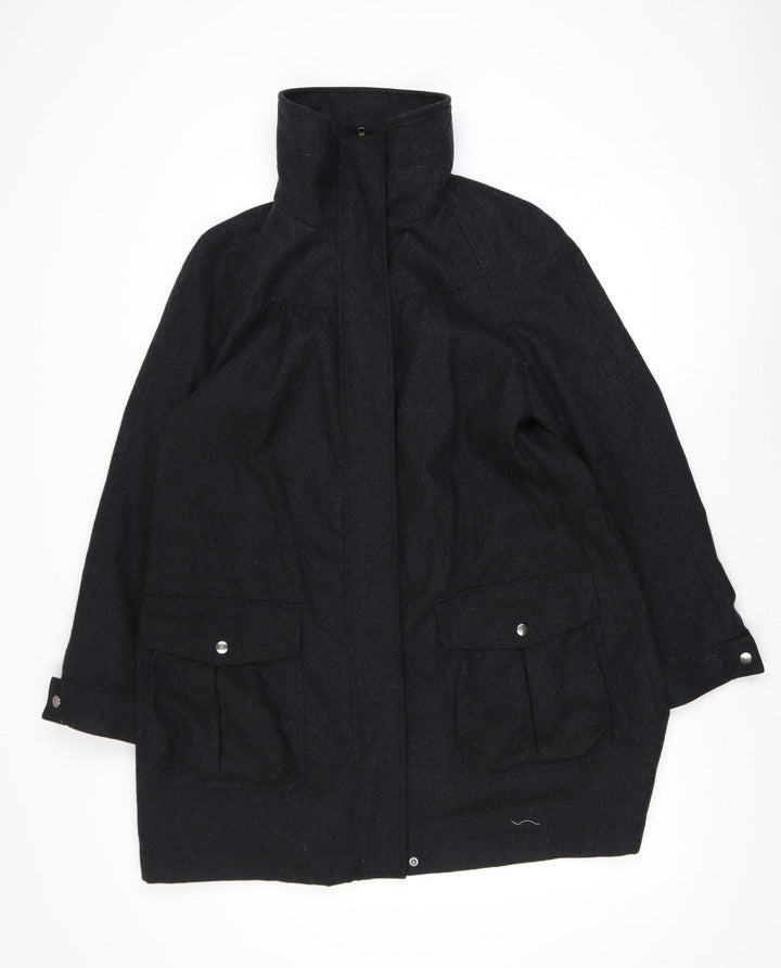 Laura Ashley Women's Black Wool Coat Size 14 Long Pocketed Style