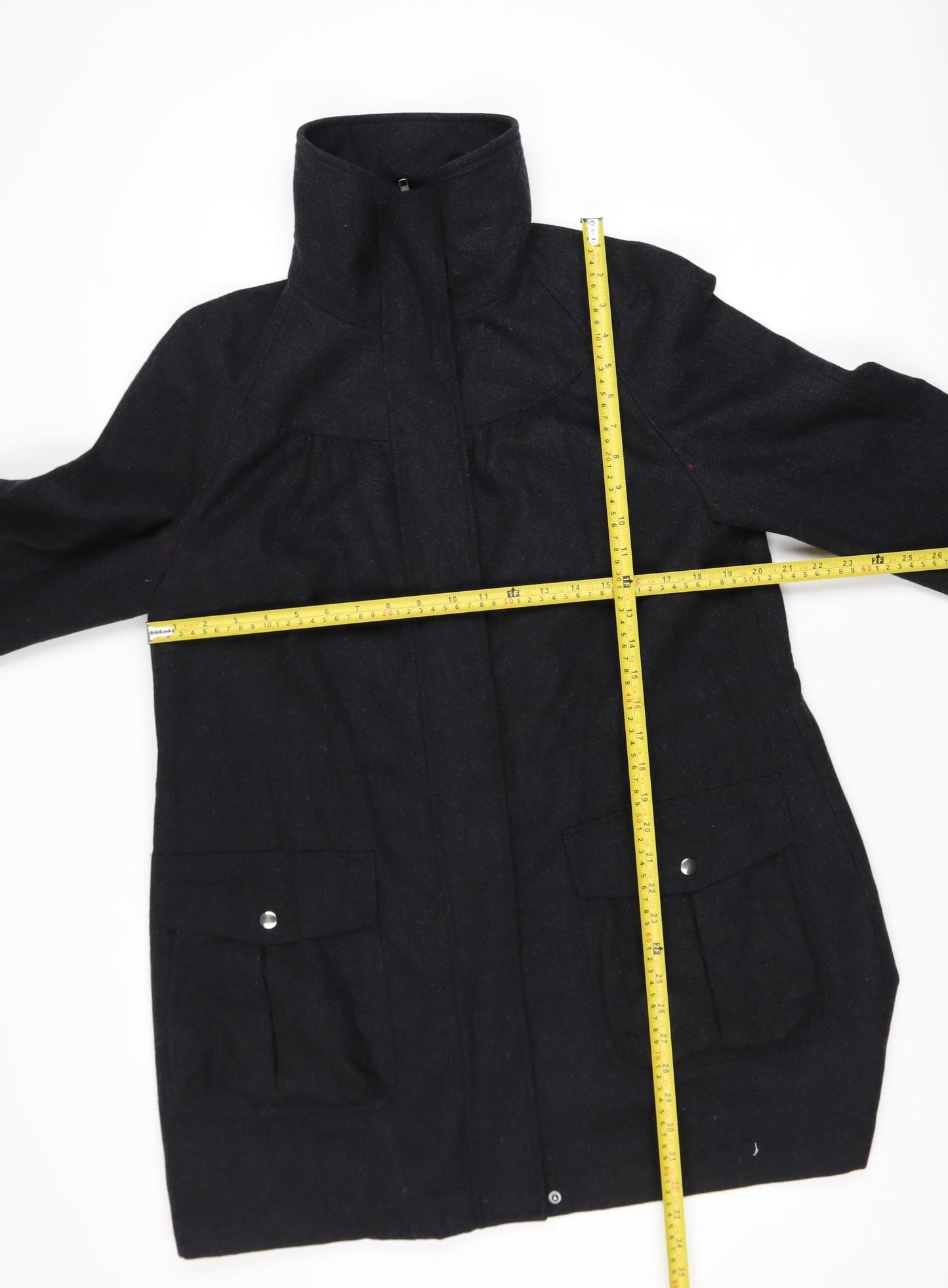 Laura Ashley Women's Black Wool Coat Size 14 Long Pocketed Style