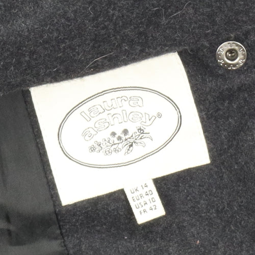 Laura Ashley Women's Black Wool Coat Size 14 Long Pocketed Style