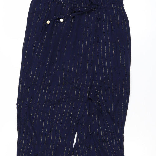 Wallis Women Navy Blue Gold Stripe Off Shoulder Jumpsuit Size M