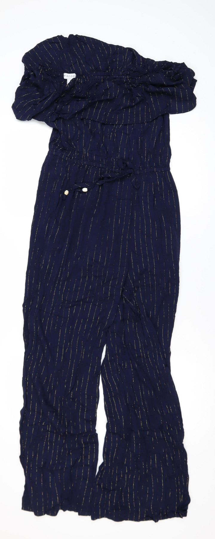 Wallis Women Navy Blue Gold Stripe Off Shoulder Jumpsuit Size M