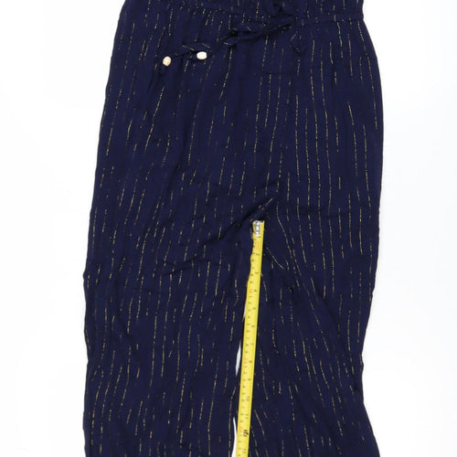 Wallis Women Navy Blue Gold Stripe Off Shoulder Jumpsuit Size M