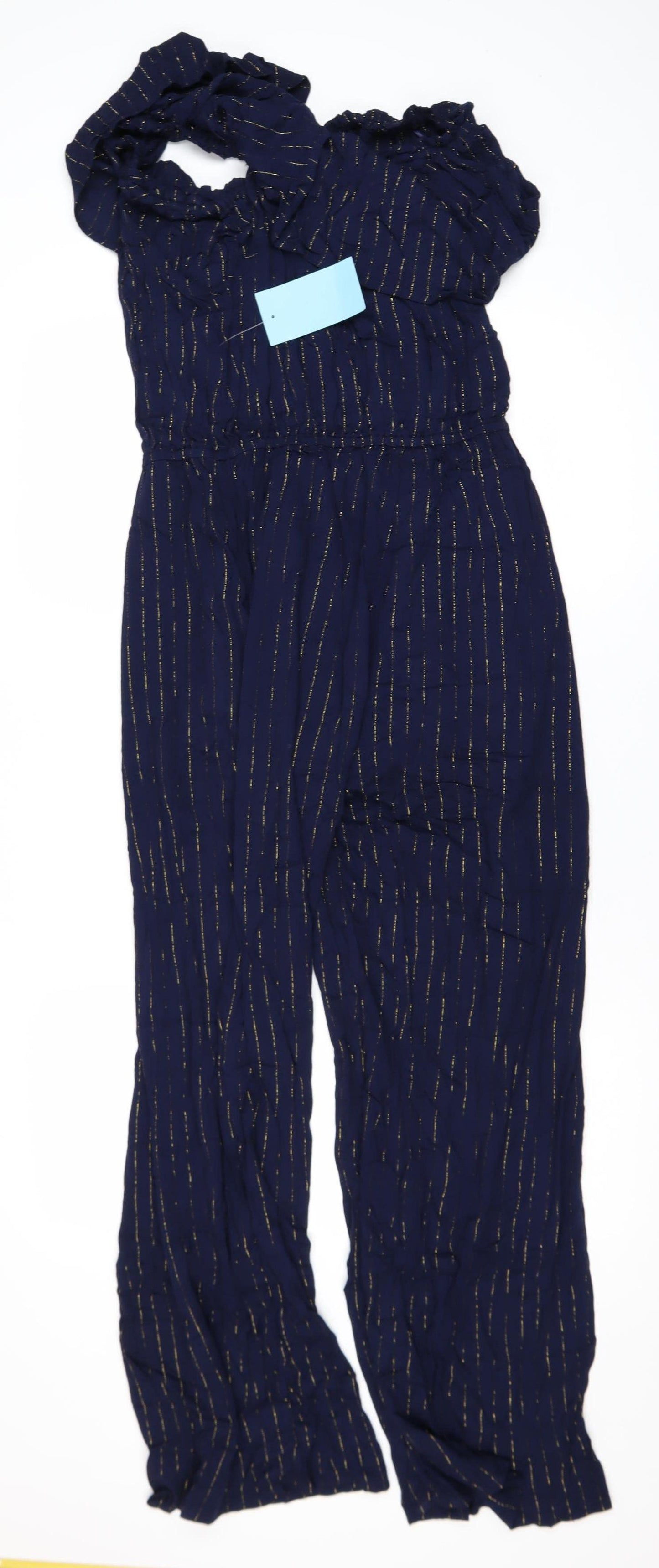 Wallis Women Navy Blue Gold Stripe Off Shoulder Jumpsuit Size M