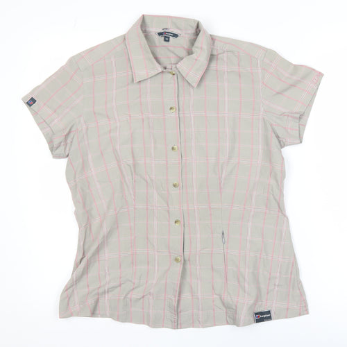Berghaus Women's Beige Check Short Sleeve Button-Up Shirt Size 12