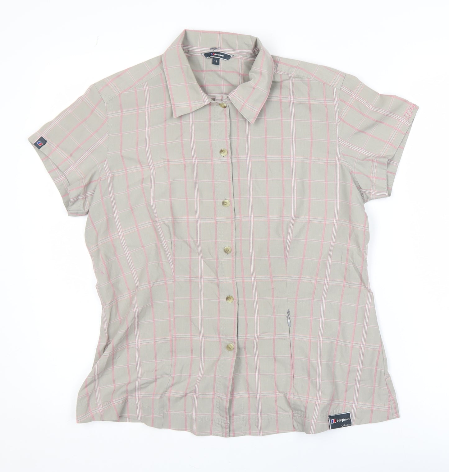 Berghaus Women's Beige Check Short Sleeve Button-Up Shirt Size 12