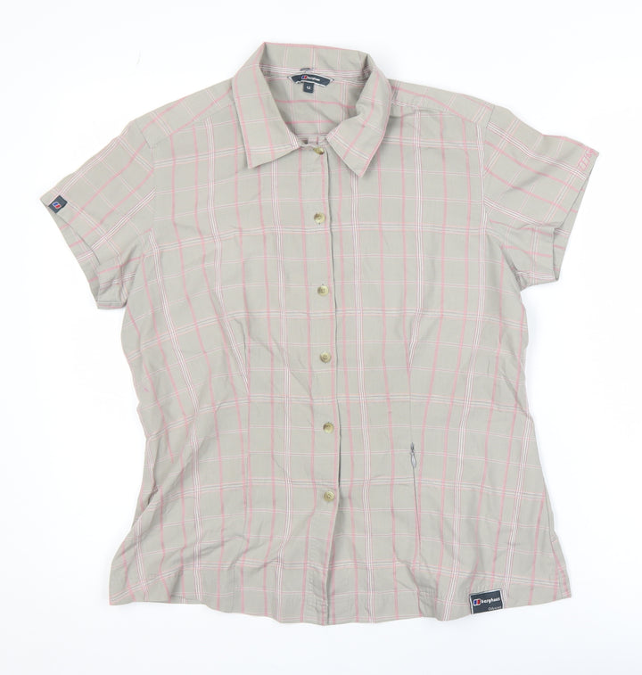 Berghaus Women's Beige Check Short Sleeve Button-Up Shirt Size 12