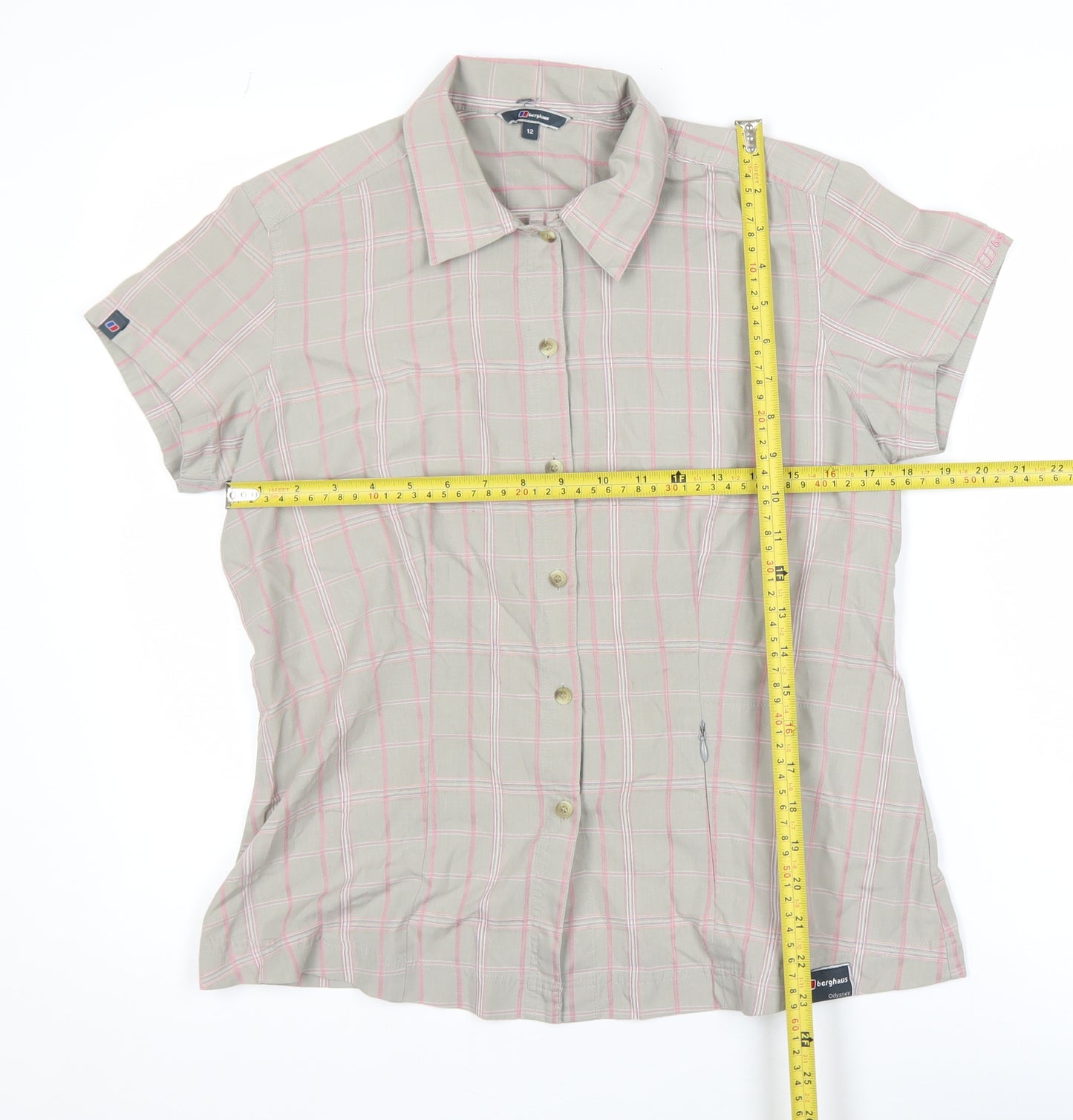 Berghaus Women's Beige Check Short Sleeve Button-Up Shirt Size 12
