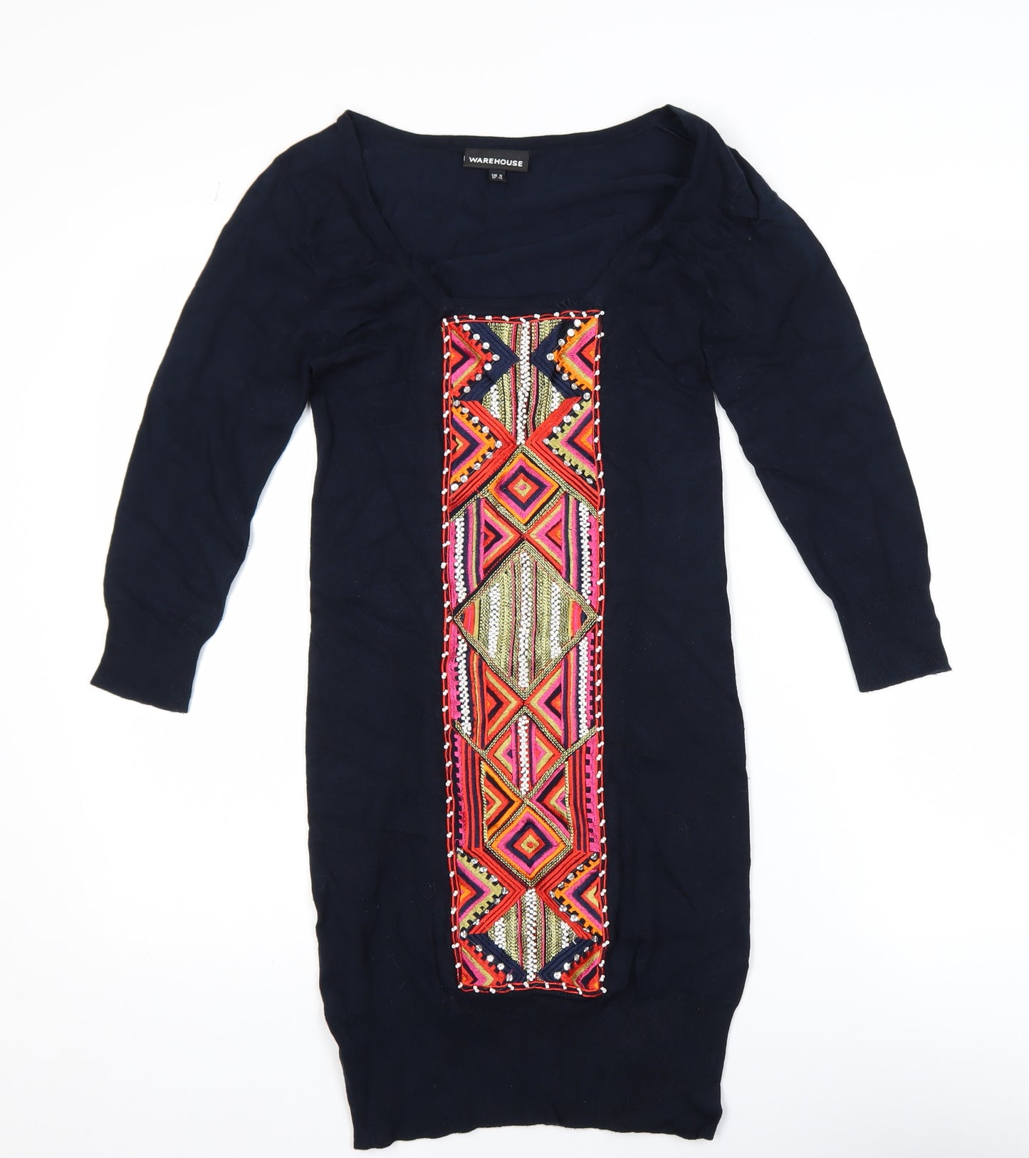Warehouse Women Black UK 6 Bodycon Embroidered Long Sleeve Dress
