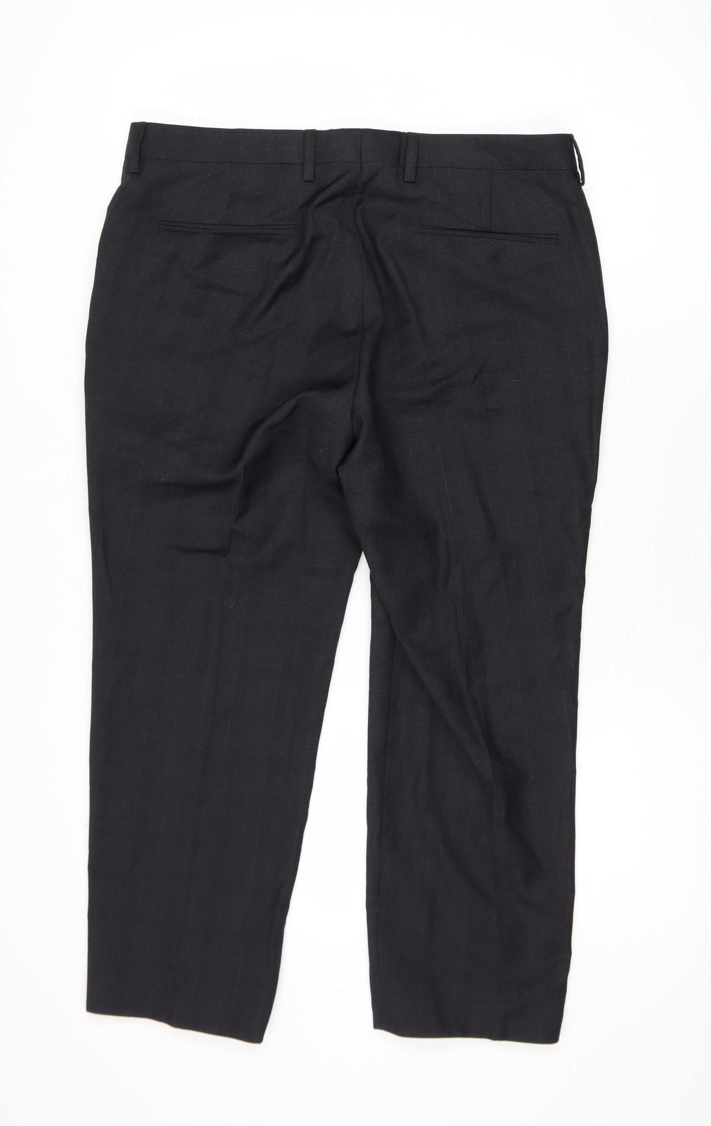 Kin by John Lewis Men's Black Wool Dress Trousers 34S Slim Fit