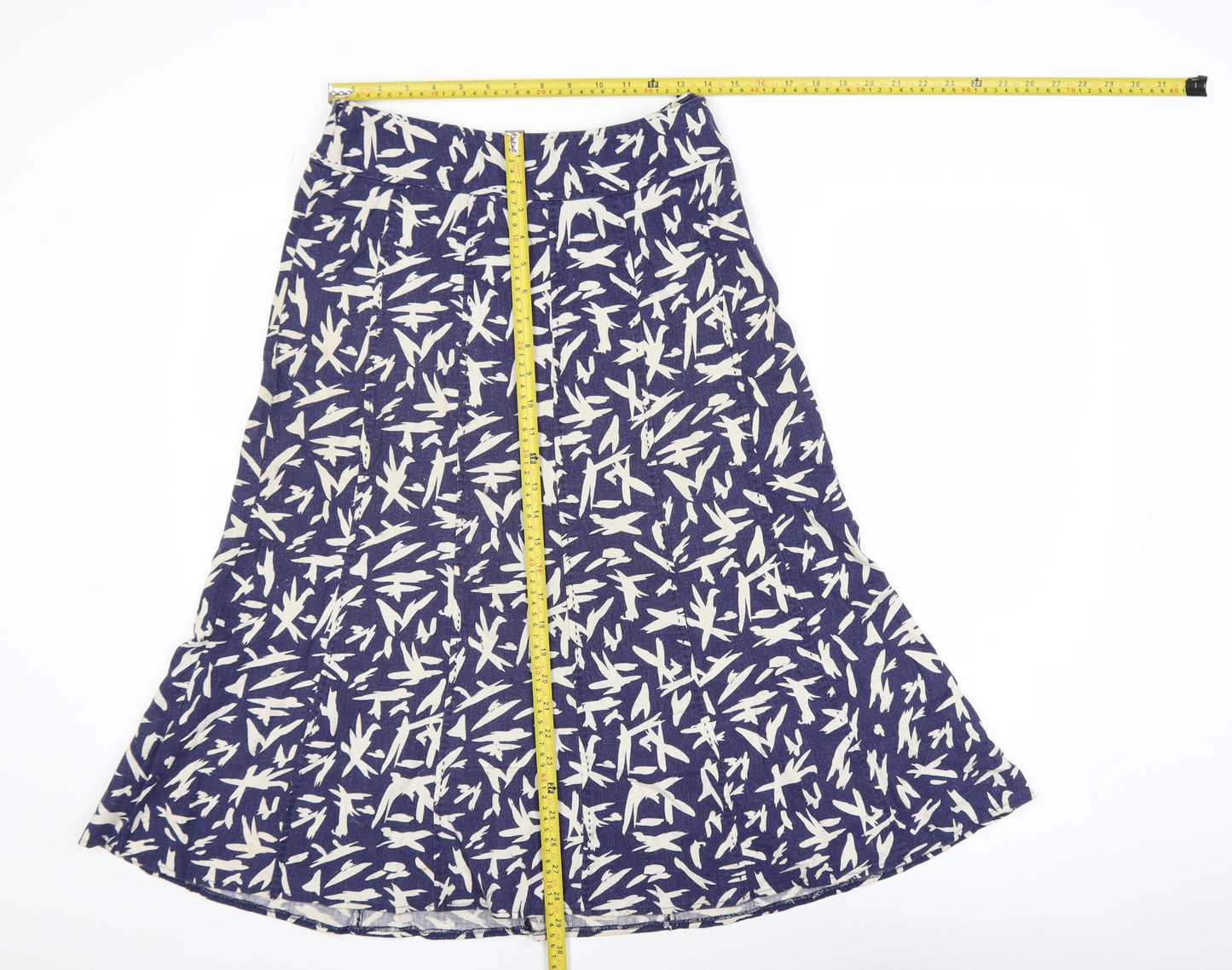 EWM Women Blue A-Line Midi Skirt Size 10 Cotton Blend