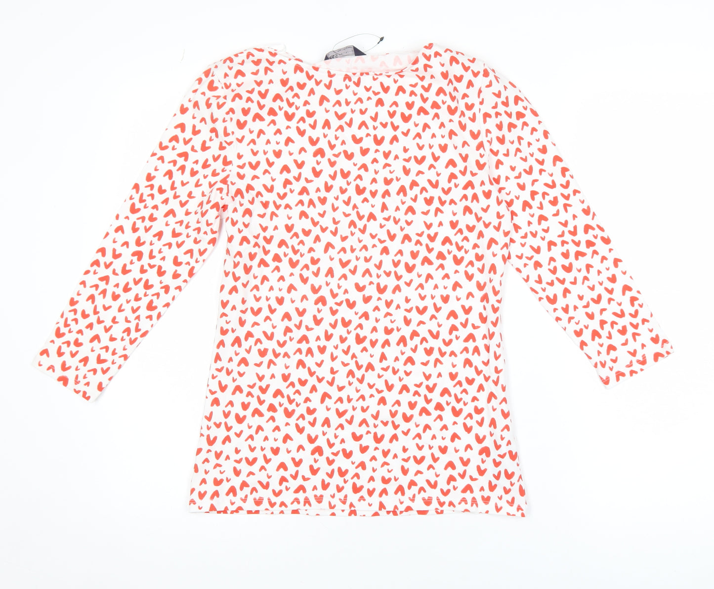 Marks and Spencer Women's White Heart Print 3/4 Sleeve Jersey T-Shirt Size 10