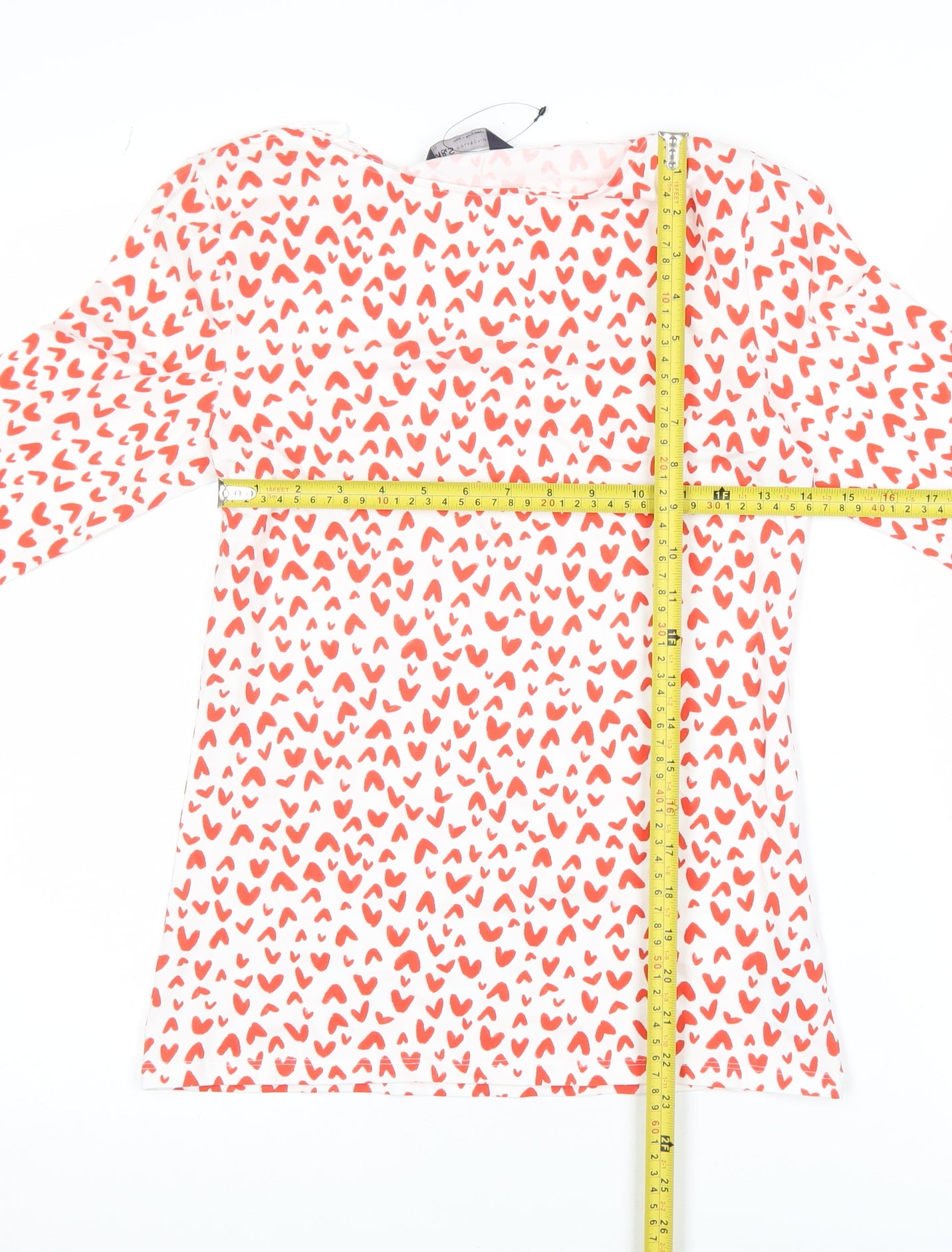 Marks and Spencer Women's White Heart Print 3/4 Sleeve Jersey T-Shirt Size 10