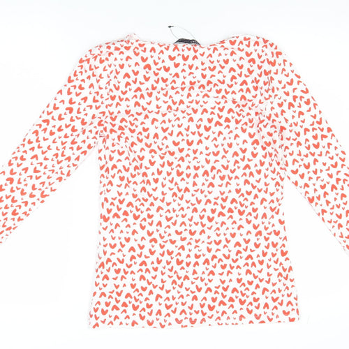 Marks and Spencer Women's White Heart Print 3/4 Sleeve Jersey T-Shirt Size 10