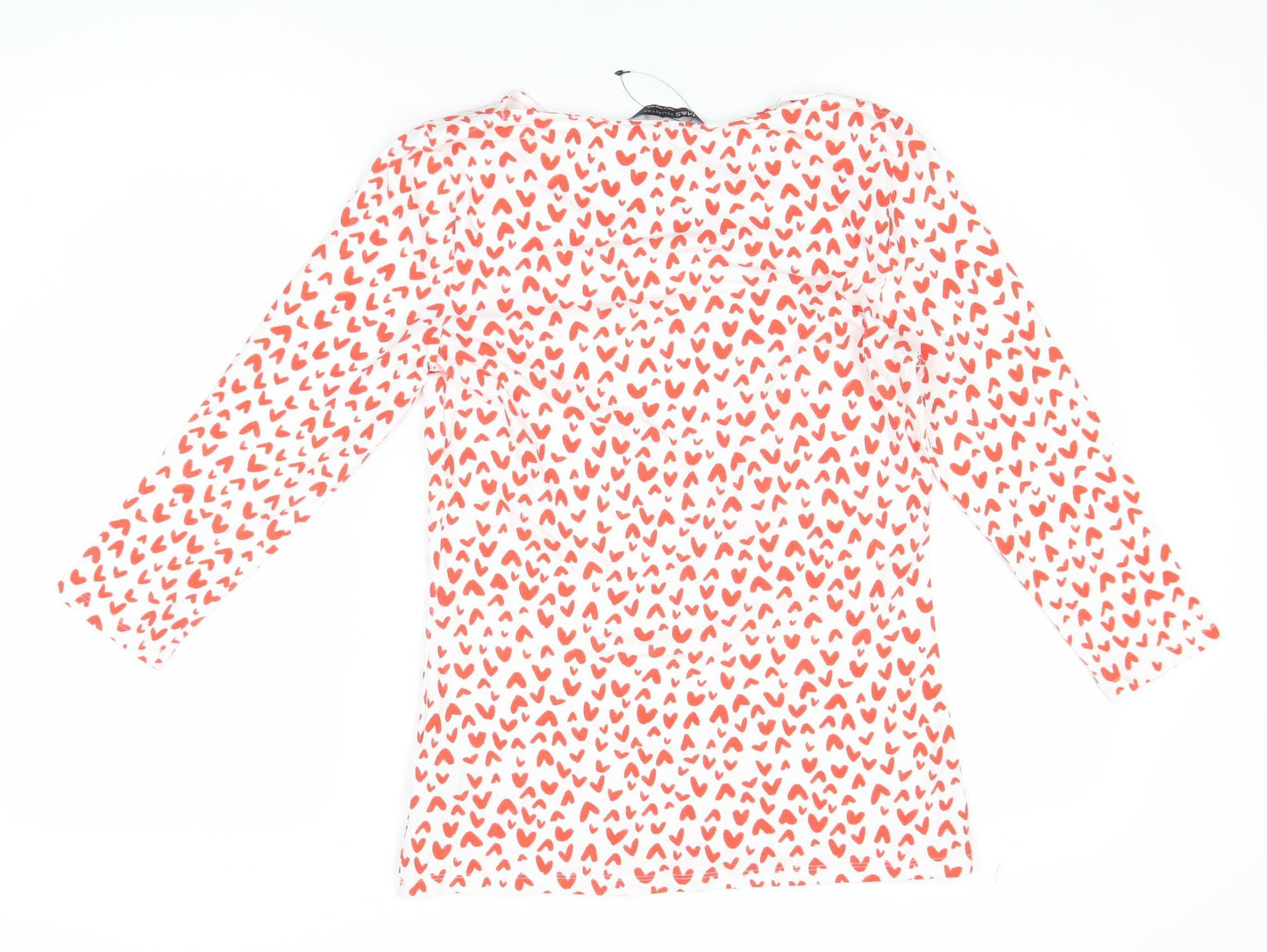 Marks and Spencer Women's White Heart Print 3/4 Sleeve Jersey T-Shirt Size 10