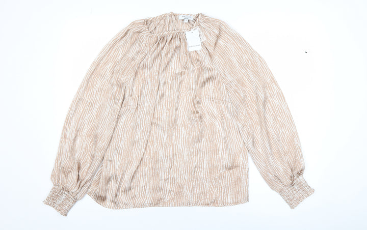 JD Williams Women's Beige Striped Long Sleeve Tunic Blouse Size 10