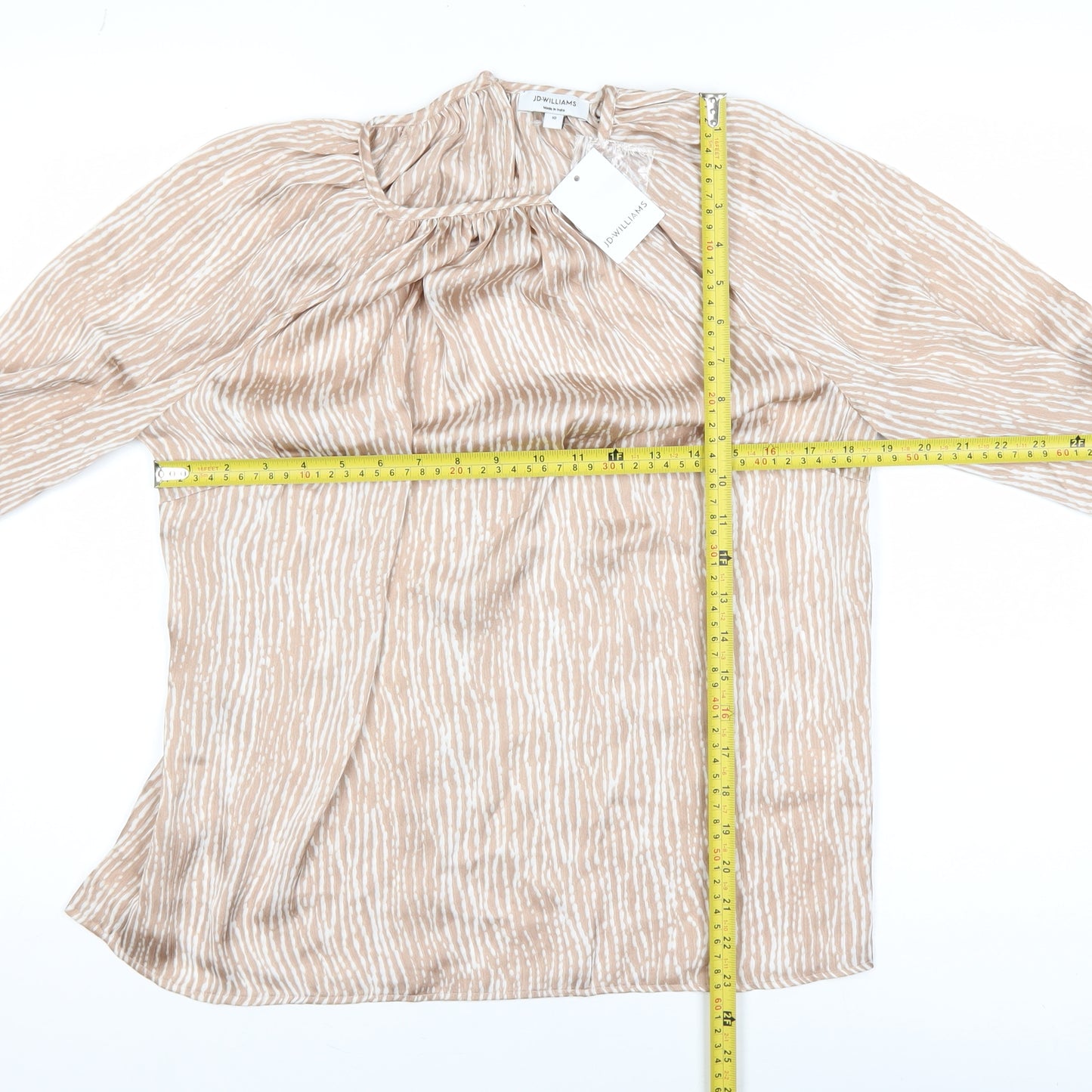 JD Williams Women's Beige Striped Long Sleeve Tunic Blouse Size 10