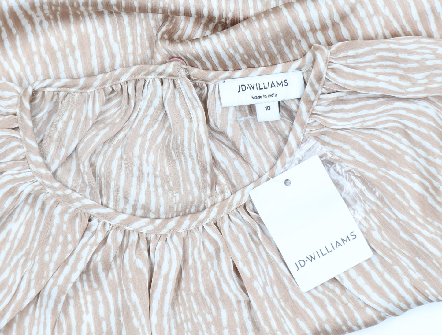 JD Williams Women's Beige Striped Long Sleeve Tunic Blouse Size 10