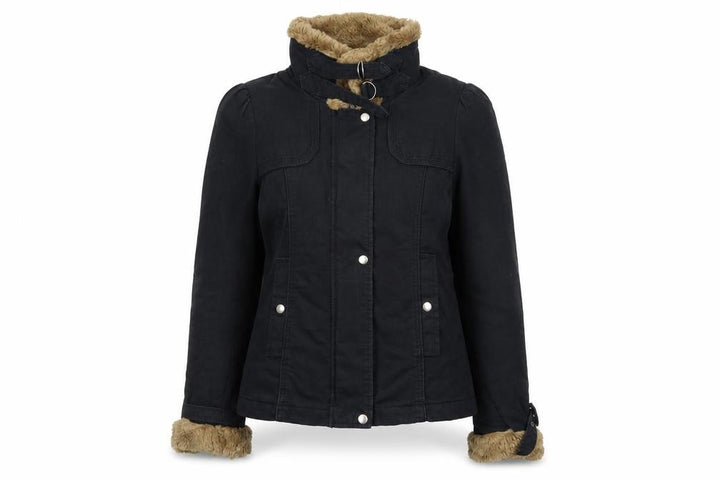 French Connection Women's Black Faux Fur Trim Cotton Parka Jacket Size 10
