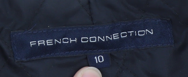 French Connection Women's Black Faux Fur Trim Cotton Parka Jacket Size 10