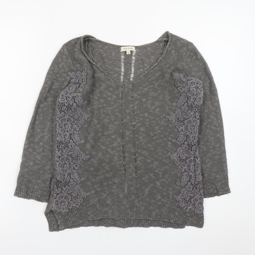 River Island Womens Grey Long Sleeve Pullover Jumper Size 6 Lace Detail