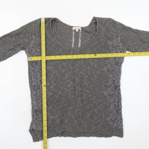 River Island Womens Grey Long Sleeve Pullover Jumper Size 6 Lace Detail