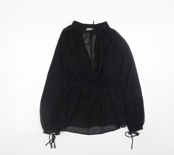 ASOS Women’s Black Wrap Chiffon Blouse Size 6 Long Sleeve V-Neck