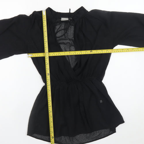 ASOS Women’s Black Wrap Chiffon Blouse Size 6 Long Sleeve V-Neck