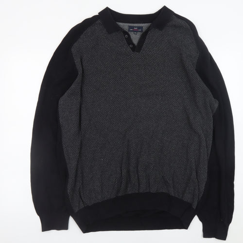 EASY Men’s Black 2XL Collared Long Sleeve Button-Up Cotton Jumper