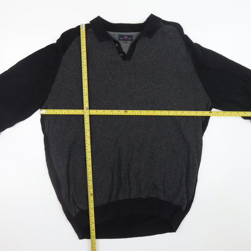 EASY Men’s Black 2XL Collared Long Sleeve Button-Up Cotton Jumper
