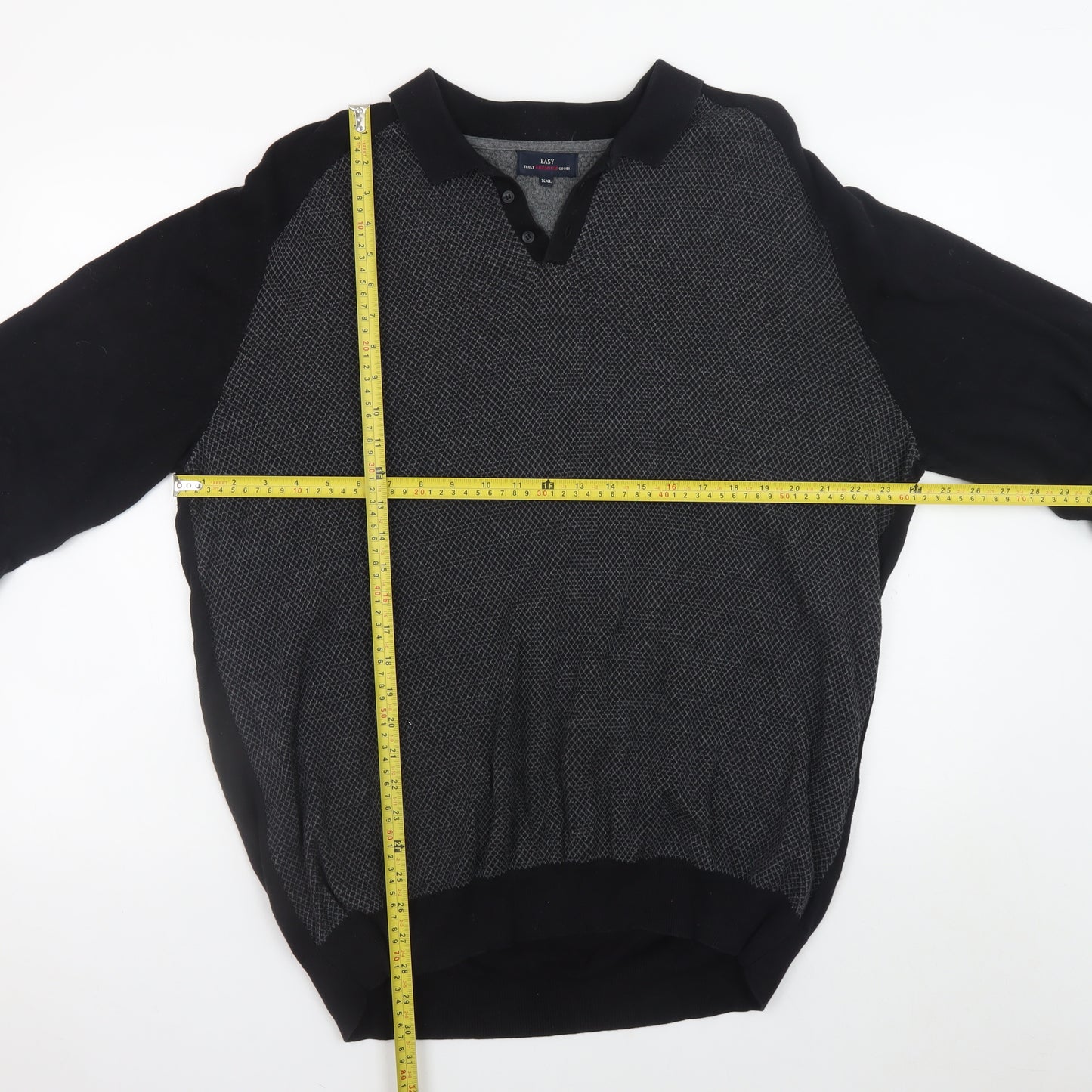 EASY Men’s Black 2XL Collared Long Sleeve Button-Up Cotton Jumper