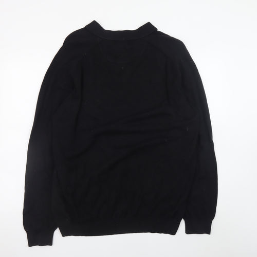 EASY Men’s Black 2XL Collared Long Sleeve Button-Up Cotton Jumper