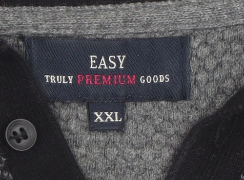 EASY Men’s Black 2XL Collared Long Sleeve Button-Up Cotton Jumper
