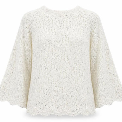 Roman Women Ivory Sequin Open-Knit 3/4 Sleeve Jumper Size 14