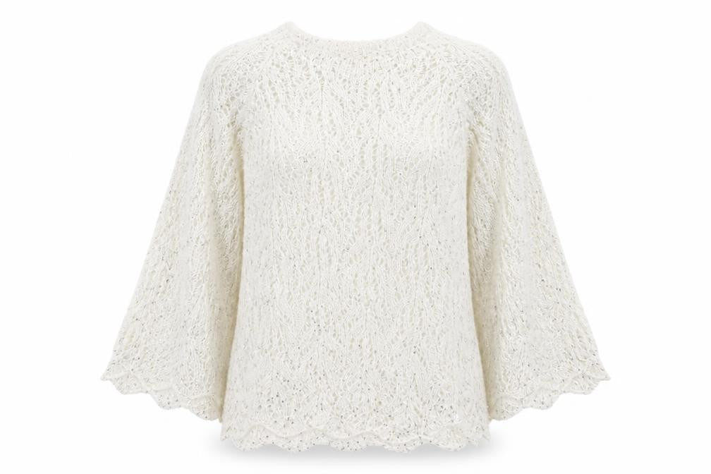 Roman Women Ivory Sequin Open-Knit 3/4 Sleeve Jumper Size 14