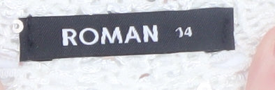 Roman Women Ivory Sequin Open-Knit 3/4 Sleeve Jumper Size 14